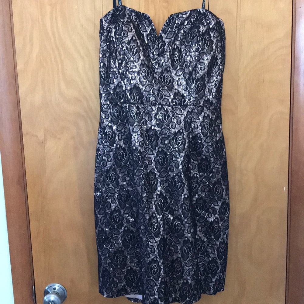 Rose gold and lace Strapless formal dress